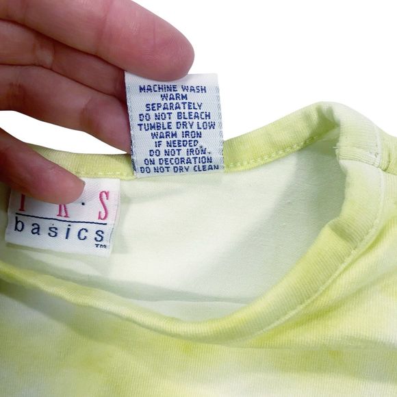 Vintage TKS Basics Y2K Light Chartreuse Tie-Dye Shirt w/ Bows & Sequin Butterfly - Picture 3 of 7